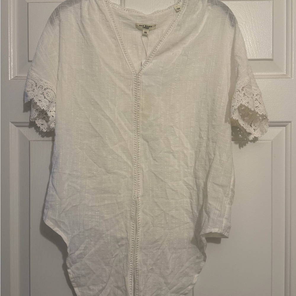 Max Studio White Lace Accent Blouse